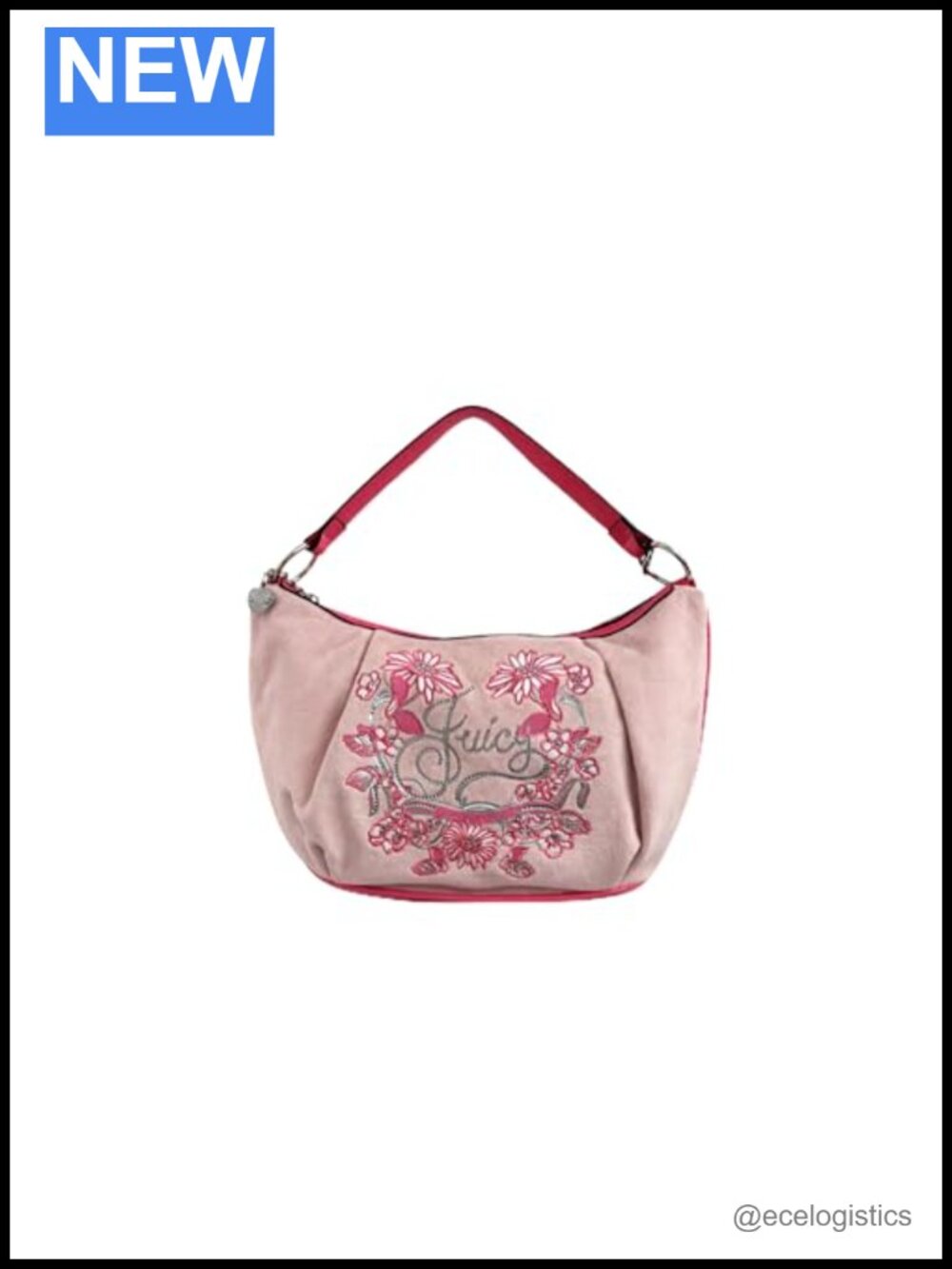 Juicy Couture Hobo Handbag with Embroidered Floral Logo & Charm
